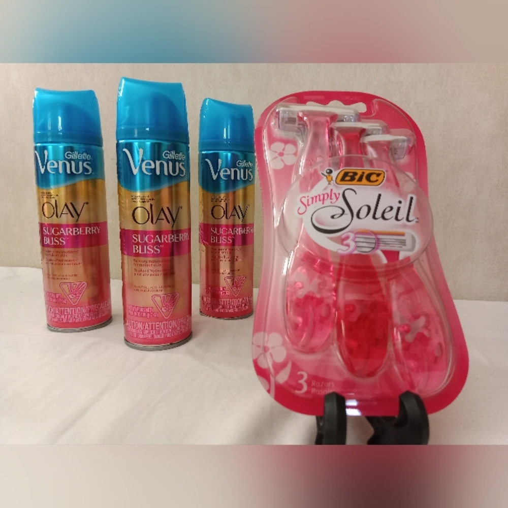 Gillette Venus Olay Sugar Berry Bliss Shave Gel & Razor 3 pack bundle